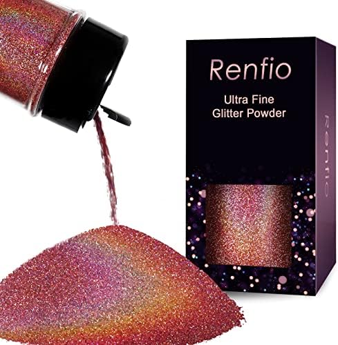 Renfio Holographic Ultra Fine Glitter Powder Metallic Resin Glitter 2.11 Oz (60g) PET Flakes Crafts Sequins 1/128" 0.008" 0.2mm Epoxy Chips Flakes for Tumblers Slime - Laser Dark Pink