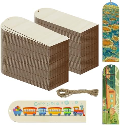 100 PCS Arch Unfinished Wood Bookmarks with 10M Rope