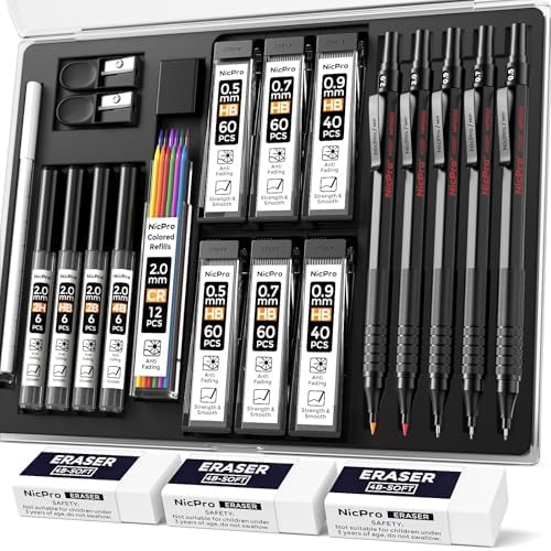 Nicpro 22PCS Art Mechanical Pencil Set， Metal Drawing Sketching With Eraser