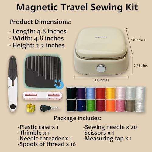 Sewing Kit Magnetic, Needle and Thread Kit with Sewing Supplies Travel Small Sewing Kit Portable for Adults Beginners (White)
