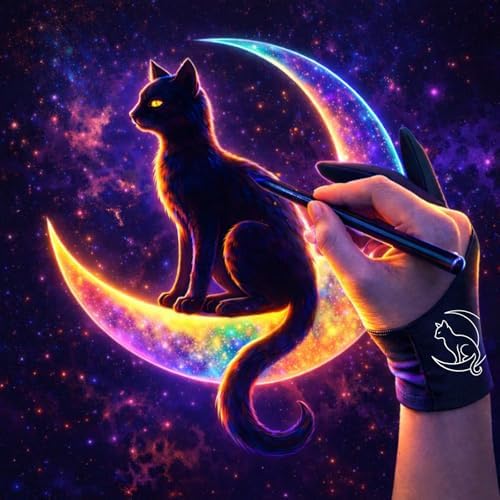 Luna Cat Drawing Glove: 3-Layer Palm Rejection for iPad & Drawing Tablet | Smooth-Glide & Breathable Artist Glove for Digital Art, Two-Finger Design, Fits Left & Right Hand, 2-Pack + Cleaning Cloth