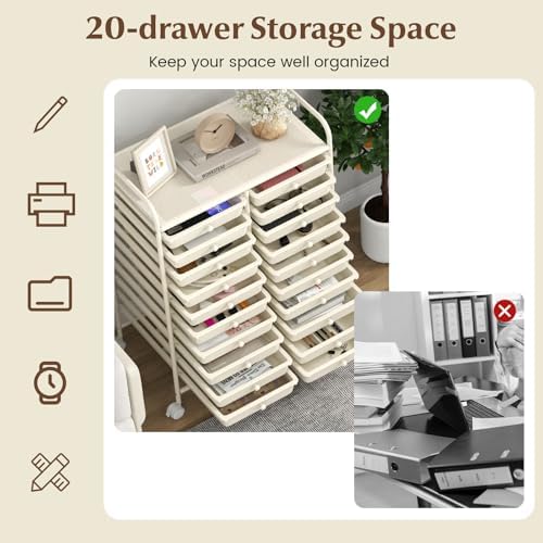 COSTWAY 20-Drawer Rolling Storage Cart, Utility Storage Organizer Cart