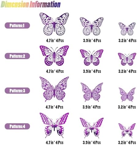 SAOROPEB 3D Butterfly Wall Decor 48 Pcs Purple Butterfly Decorations | 4 Styles 3 Sizes, Birthday Decorations Butterfly Party Decorations Cake Decorations, Removable Stickers