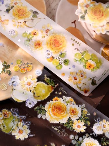 XiaoBaiJia Green Grape Vine, Pre-Cut PET Shell Light Tape, Washi Stickers,2.36" x5.47 YDD for Journal Stickers Journaling Planner Scrapbooking Junk Journal Stickers Craft Supplies