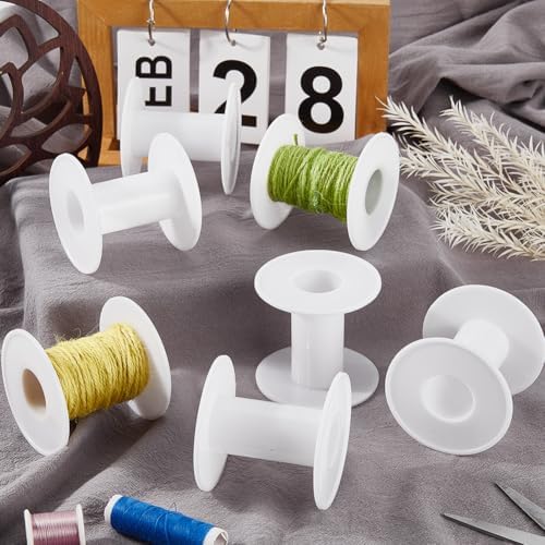 SUNNYCLUE 15Pcs 64 x 58mm Empty Spool Plastic Bobbins Bulk White Ribbon Weave Crochet Sewing Organizer Holder Chain Tape Spool for Thread Crafts Arts Stitch Supplies Embroidery Needle Yarn Women Adult