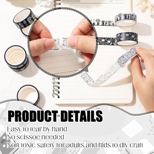 BkeeCten12 Rolls Black White Reading Book Library Theme Designs Washi Tape