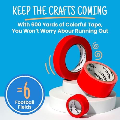 Craftzilla Rainbow Colored Masking & Painters Tape, 6 Rolls, 1in x 10 Yards