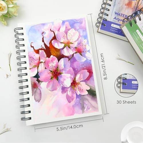 KOVIEDE 100% Cotton Watercolor Paper Pad 5.5"x8.5" 30 Sheets