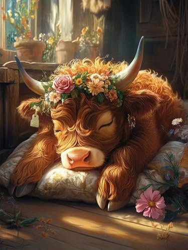 Diamond Art Kits for Adults,Highland Cow Diamond Painting Kits for Beginner