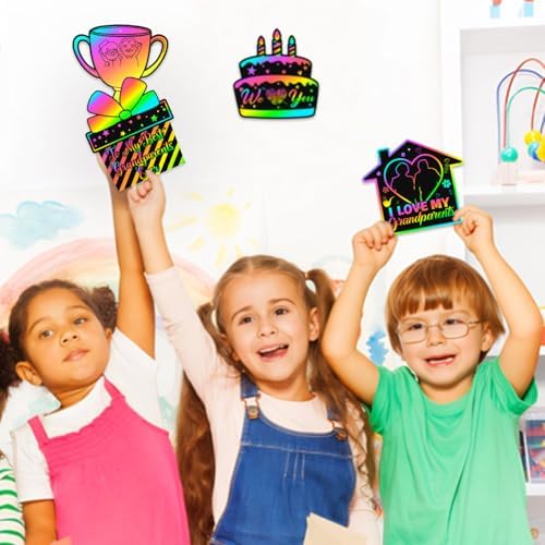 Happy Grandparents Day Scratch Cards Kit - Grandparents Day Party Scratch DIY Paper Craft Kit - Decoration Party Supplies- Grandpa & Grandma Party Scratch Cut-out Essential Cards Favors Set of 24