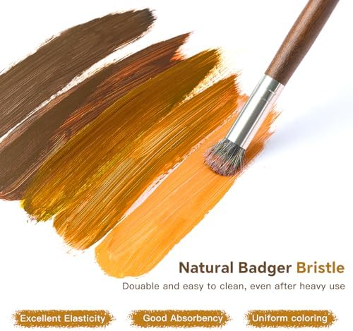Fuumuui Professional Paint Brush Set, 6Pcs Natural Badger Hair with Dome Shape Blending Mop Oil Paint Brushes for Acrylic Painting Oil and Gouache