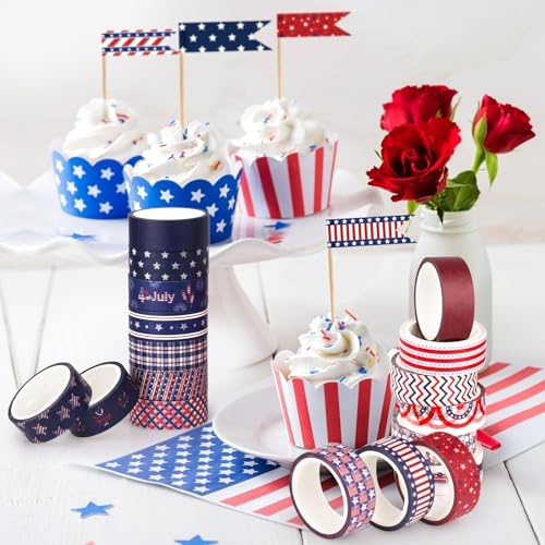 20 Rolls Washi Tape for Independence Day Patriotic Red Washi Tape Supplies Washi Stickers with July 4th Making Tape Craft Gifts for Kids DIY in Paper