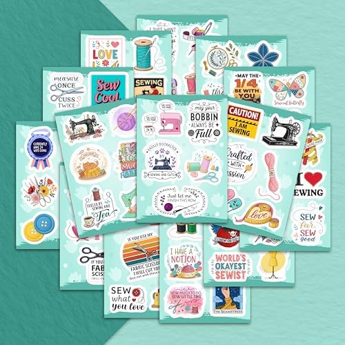100Pcs Sewing Stickers and Decals for Water Bottle, Scrapbooking and Laptop - Sewing Party Supplies & Gifts - Quilting Stickers, Vinyl Decals - Gift for Women & Men