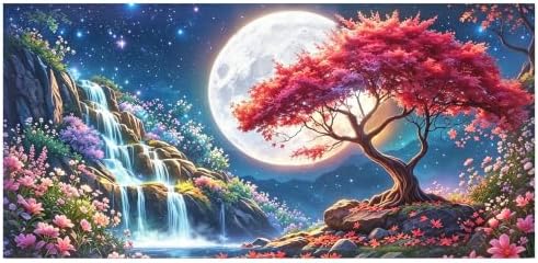 NFDPFUN Moonlight Waterfall Tree Diamond Painting Kit,Diamond Art Kits