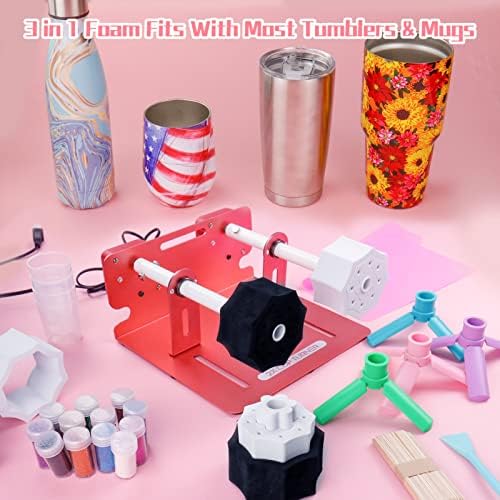 LFSUM 2X Double Cup Turner for Crafts Tumbler,Cup Turners for Tumblers, Cup Spinner Machine Kit,Tumbler Spinner for Epoxy,Glitter Epoxy Tumblers (Rose Gold)