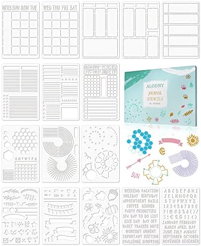 ALODNY 16 Pcs Journal Stencils Set - Time Saving Bullet Journaling Supplies/Accessories Kit -Ultimate Productivity Planner Stencil for Bullet Journal Stencils A5 Dotted Journals | Time Saving Bullet Journal Supplies Kit-Back to School Supplies Planner ...