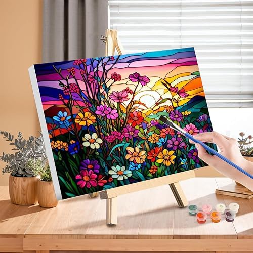 Flower Paint by Numbers for Adults with Framed Canvas - with Wooden Easel
