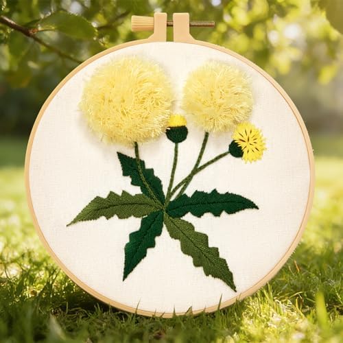 Dandelion Flower Embroidery Kits for Beginners Adults, Hand Embroidery Starter Kits, Cross Stitch Kits for Beginners DIY Craft Kits for Adults Women, Entire Set of Embroidery Supplies & Video Tutorial
