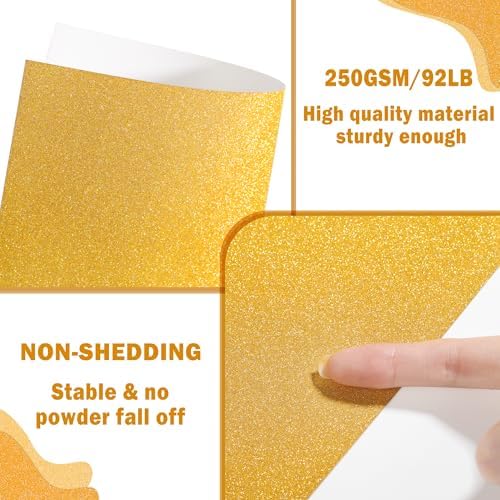 25 Sheets Gold Glitter Cardstock 92lb Thick Sparkle Paper 8.5 x 11in