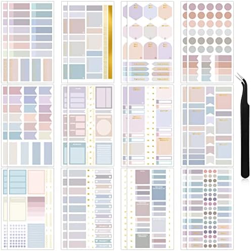 Ctosree 24 Sheets Planner Stickers with Tweezer to Do List, Pastel Color