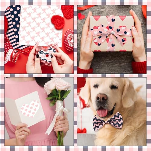 HunnmingRe 20 Pcs 10''x10'' Valentines Pink Quilting Fabric Square Bundle Love Heart Precuts Quiltted Fabric Plaid Polka Dot Printed Patchwork Supplies for DIY Material Sewing Craft Strips