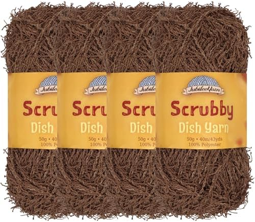 JubileeYarn Scrubby Dish Yarn - 50g/Skein Dishcloth Polyester - Chestnut Brown - 4 Skeins