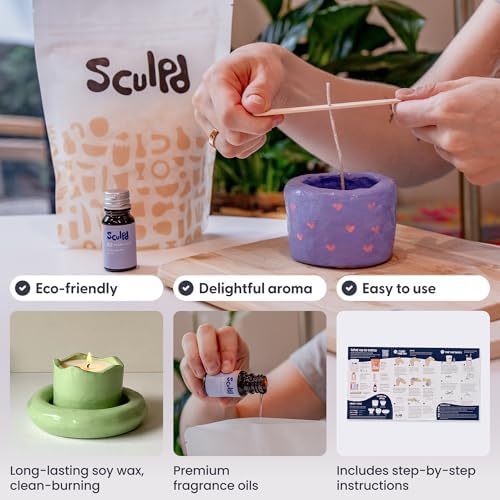 Sculpd Candle Making Kit, 2 Candles, Peony Rose Fragrance, Pastel Tones