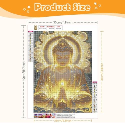 GOUOYANA Buddha Diamond Painting Kits for Adults Beginners, Buddhism Diamond Art Kits, 5D DIY Full Round Drill Religious Paint with Diamond Pictures Gem Art, Home Wall Decor 12 x 16 Inch