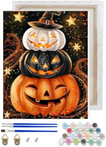 Pumpkin Paint by Numbers Kit for Adults Beginner with Framed 10x12 Inch
