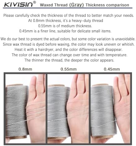 Sturdy Bonded Waxed Polyester Thread, 0.55mm, 437 Yards Wax String Cord - Gray for Leather, Hand Sewing, Stitching, Bookbinding, Beading, Bracelets and Macrame Jewelry Making