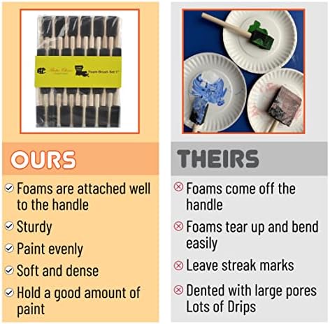 Bates- Foam Paint Brushes, 1 Inch, 50 Pack, Wooden Handle, Sponge Brushes for Painting, Staining, Varnishes, Gluing and DIY Craft Projects on Wood, Metal & More