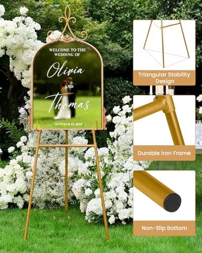 2 Pack Gold Easel Stand for Sign, 53.9" Heavy Duty Metal Display Easel with Storage Bag, Adjustable Art Easel for Wedding Sign, Welcome Sign, Picture