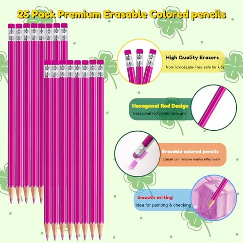 Adhere 25pcs Checking Pencils Erasable colored Pencils Pre-Sharpened #2 HB,for Checking Tests Grading,Map Coloring, editing Office Favors,including a Free sharpener. (Peony Red)