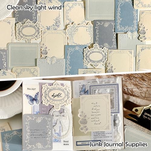 120 Pcs Embossed Scrapbooking Paper & Journaling Supplies, 160gsm Textured Scrapbook paper with Grass Fibers, Vintage Scrapbook Label Tags Set for Junk Journal Supplies, Card Making & DIY - 4 Boxes