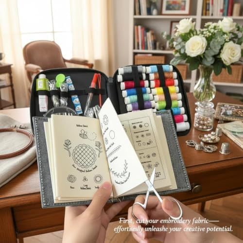 Bluriq 2026New Portable Embroidery Stitch Book Kit,Embroidery Sampler Practice Book DIY Embroidery for Beginners with Instructions Gift for All-Scenario Stitch Guide for Adults & Craft Lovers (1 Set)