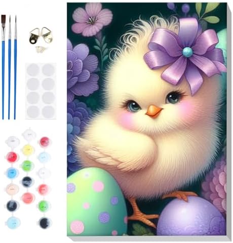 Bowetile Framed Paint by Numbers Easter Kit for Adults, Adults' Paint-by-Number Duck Kits on Canvas, Painting by Numbers Easter Egg, DIY Acrylic Number Painting for Home Wall Decor, 8x12in