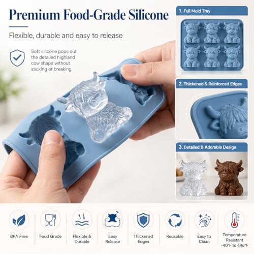 2PCS Highland Cow Ice Cube Mold for Drinks, Baking, Butter, Candle, Soap