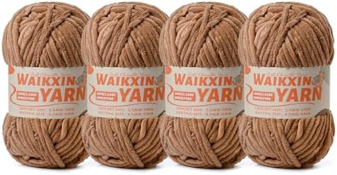 （4 Light Coffee） 4 Pack Super Soft Fuzzy Chenille Chunky Yarn for Crocheting, 400g (350yds) Velvet Fluffy Amigurumi Yarn for Hand Knitting Baby Blankets Weaving Craft