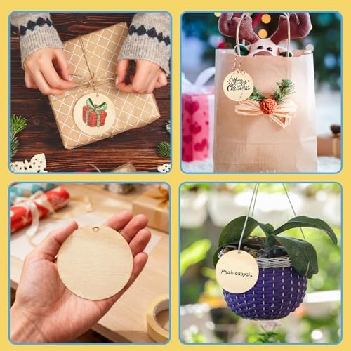 FSWCCK 100 PCS 3 Inch Wood Circles for Crafts – Round Blank Discs with Holes, Unfinished Wooden Cutouts for DIY, Painting, Staining, Coasters,Laser Engraving Sign Blanks, Ornament (3inch-100 Pack)