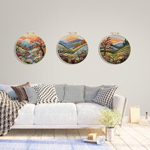 SCECALA 3 Pack Mountain Tree Landscape Embroidery Kit
