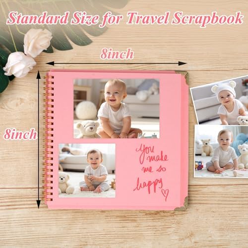 Joyberg Scrapbook 80 Pages, Scrapbooking Supplies 8 x 8 In, Scrapbook Album Suitable for Album Memory Book Wedding, Anniversary Family, DIY Craft Projects (Pink)