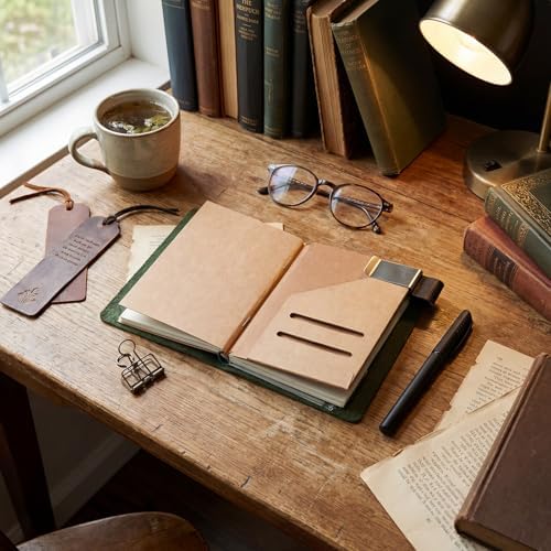 Thenshop Leather Travel Notebook 3 Inserts,Green,Passport Size