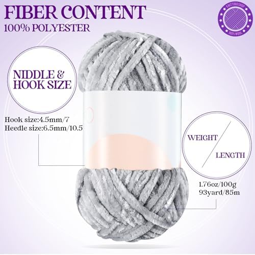 Woanger 20 Skeins Chenille Yarn Bulk for Crochet Knit 2000g, Vivid Color