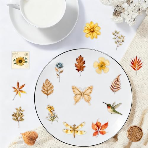 50 Pcs Vintage Flower Stickers Waterproof for Scrapbooking