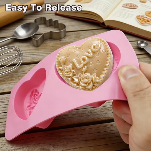Silicone Heart Molds, 4 Types 3D Heart Shaped Soap Molds Love Chocolate Molds Silicone Molds for Soap Making Candy Cake Candle Wedding Valentine's Gift