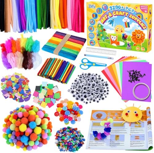 Zefy 3200+ Pcs Arts and Crafts Supplies for Kids, All in One Craft Kits