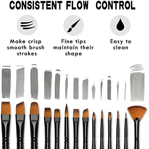 Brusarth Paint Brushes Set, 14 PCS Artist Brush for Acrylic Oil Watercolor Gouache Artist Professional Painting Kits with Synthetic Nylon Tips | Artist Brush for Great for Water, Oil or Acrylic Painting, Painting Brushes for Beginners and Artists