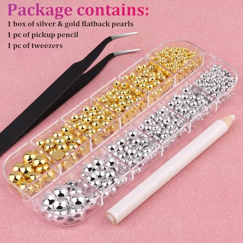 Flatback Nail Pearls Half Round Silver and Gold Nail Charms for Nails