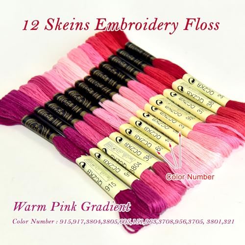 Premium Rainbow Color Embroidery Floss - Cross Stitch Threads - Friendship Bracelets Floss - Crafts Floss - 12 Skeins Per Pack Embroidery Floss,Warm Pink Gradient
