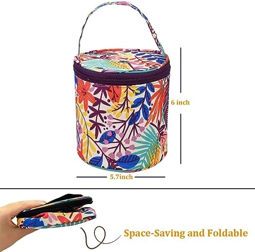 mini yarn storage small size yarn bag for crocheting with holes,empty round knitting tote bags protable yarn holder,perfect for travel,beginner & crocheter(Orange Leaves)
